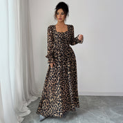 Femke’s - Vrouwen Luipaardprint Longsleeve Maxi Jurk