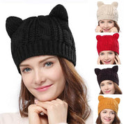 Handgemaakt 3D Kattenoren Gebreide Winter Beanie Met Oortjes