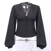Noor’s - Vrouwen V-Hals Longsleeve Top met Knopen