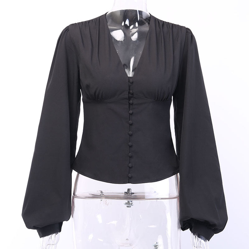 Noor’s - Vrouwen V-Hals Longsleeve Top met Knopen