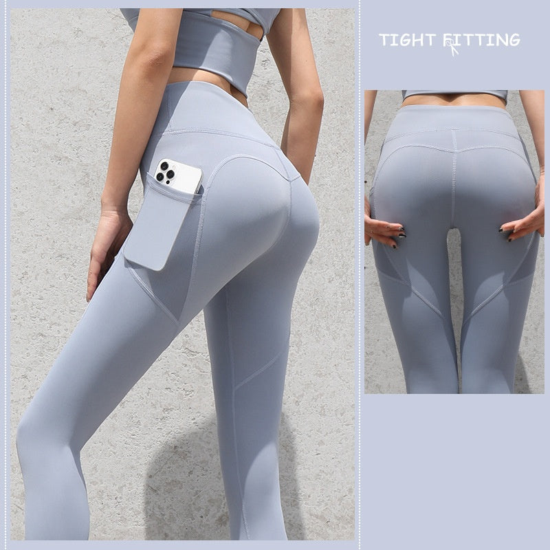 Naadloze Sportlegging Met Zakken Push Up Voor Vrouwen Hoge Taille Fitness Yoga