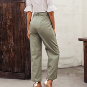 Tess’s - Vrouwen Effen Slim Broek met Knopen