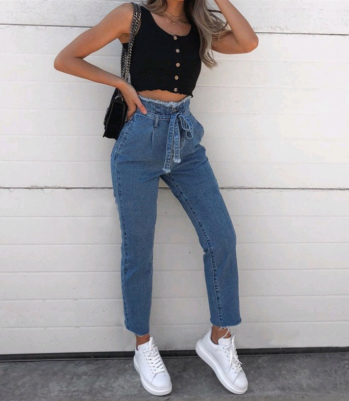 Hoge Taille  Gewassen Denim Jeans Voor Vrouwen