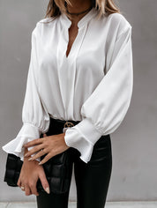 Luna’s - Vrouwen V-Hals Ruches Longsleeve Blouse