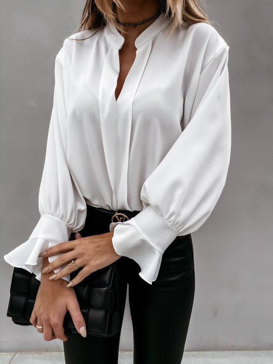 Luna’s - Vrouwen V-Hals Ruches Longsleeve Blouse