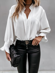 Luna’s - Vrouwen V-Hals Ruches Longsleeve Blouse