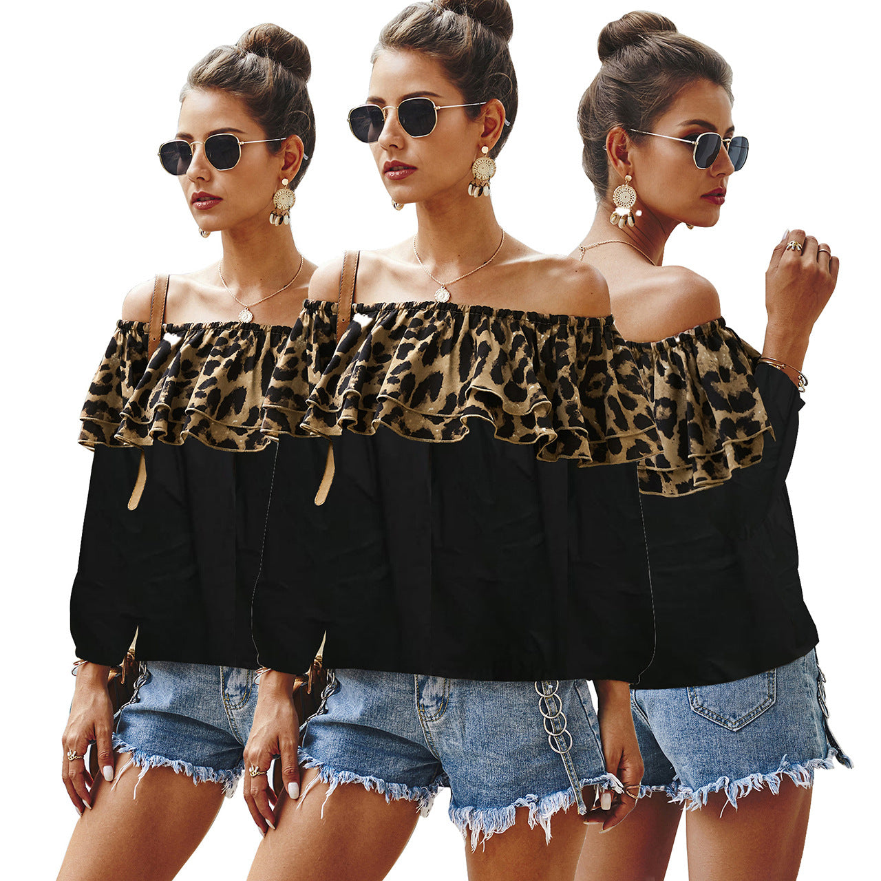 Romy’s - Vrouwen Luipaardprint Off-Shoulder Top