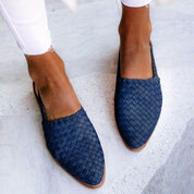 Blauwe vlechtdetails sandalen met gesp vooraanzicht