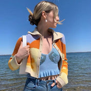 Nina’s - Vrouwen Frans Retro Kort Gebreid Vest met Reverskraag