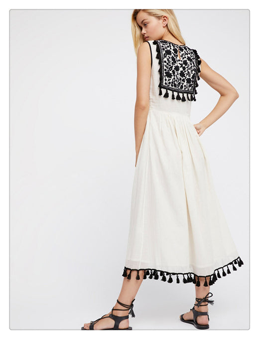Zoë’s - Vrouwen Geborduurde Boho Franjes Mouwloze Jurk