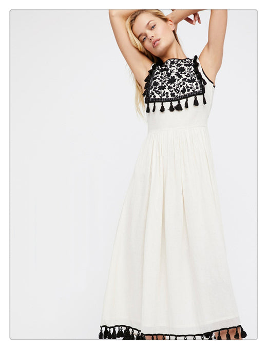 Zoë’s - Vrouwen Geborduurde Boho Franjes Mouwloze Jurk