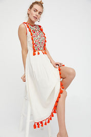 Zoë’s - Vrouwen Geborduurde Boho Franjes Mouwloze Jurk