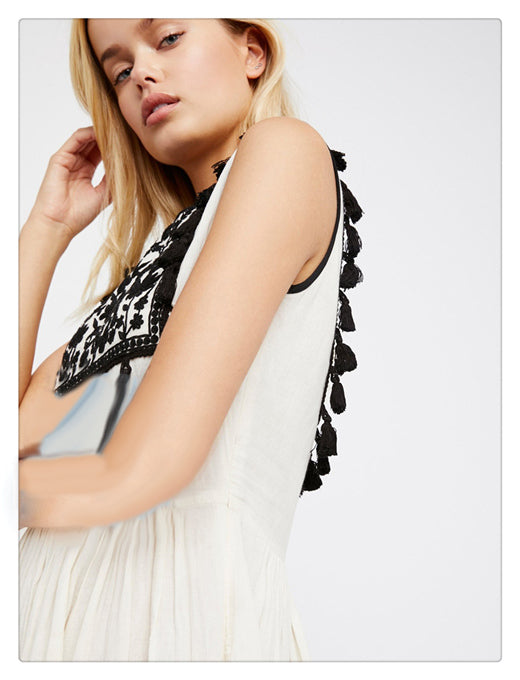 Zoë’s - Vrouwen Geborduurde Boho Franjes Mouwloze Jurk