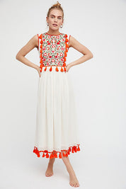 Zoë’s - Vrouwen Geborduurde Boho Franjes Mouwloze Jurk