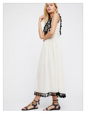 Zoë’s - Vrouwen Geborduurde Boho Franjes Mouwloze Jurk