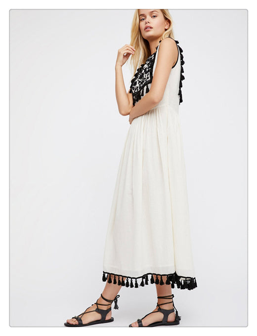 Zoë’s - Vrouwen Geborduurde Boho Franjes Mouwloze Jurk