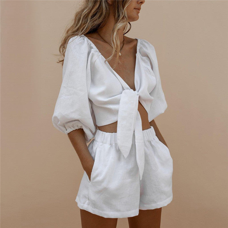 Luna’s - Vrouwen Tweedelige Set Top & Elastische Shorts met Wijde Pijp