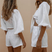 Luna’s - Vrouwen Tweedelige Set Top & Elastische Shorts met Wijde Pijp