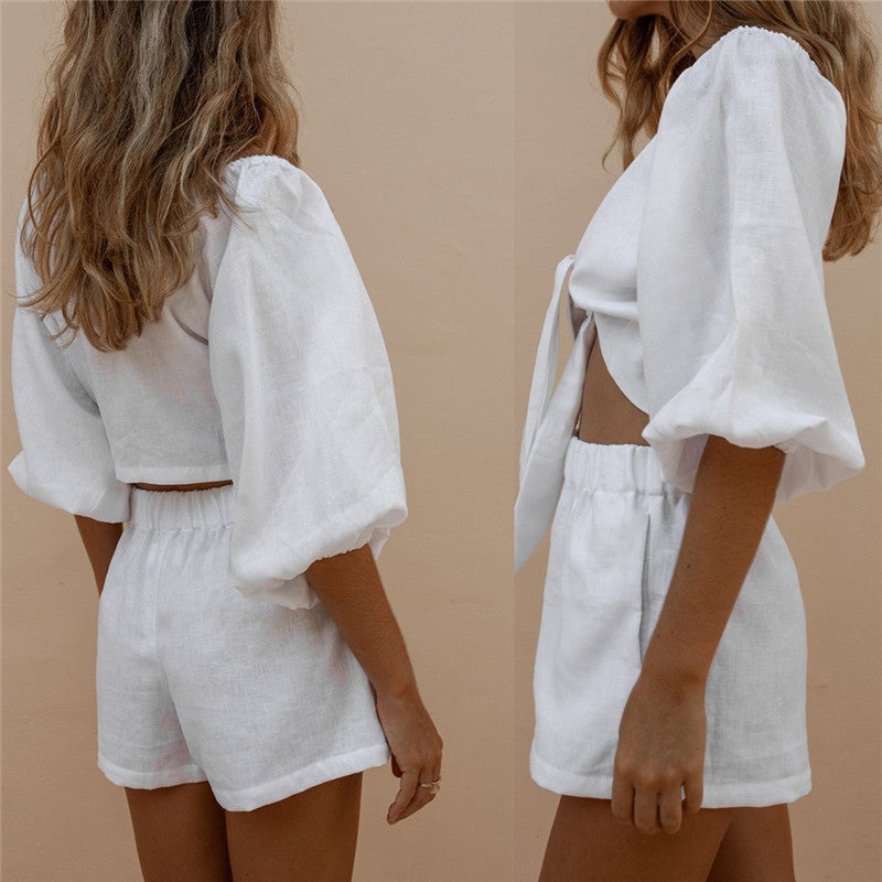Luna’s - Vrouwen Tweedelige Set Top & Elastische Shorts met Wijde Pijp