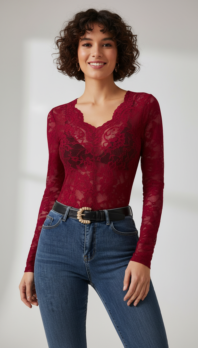 LaBellaa's Elegante Kantentop met V-hals voor Dames