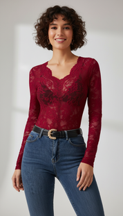 LaBellaa's Elegante Kantentop met V-hals voor Dames