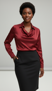 LaBellaa's Elegante Satijnen Blouse met Watervalhals voor Dames
