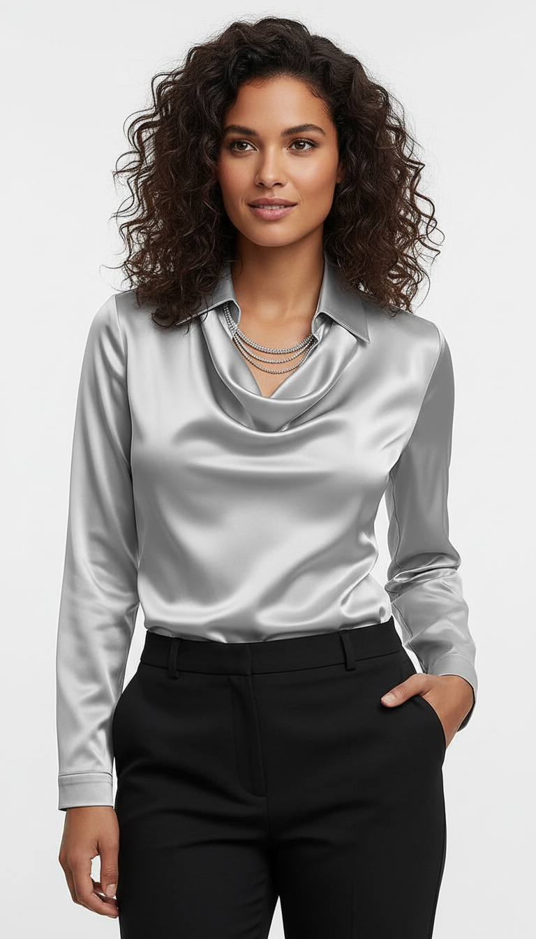 LaBellaa's Elegante Satijnen Blouse met Watervalhals voor Dames