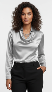 LaBellaa's Elegante Satijnen Blouse met Watervalhals voor Dames