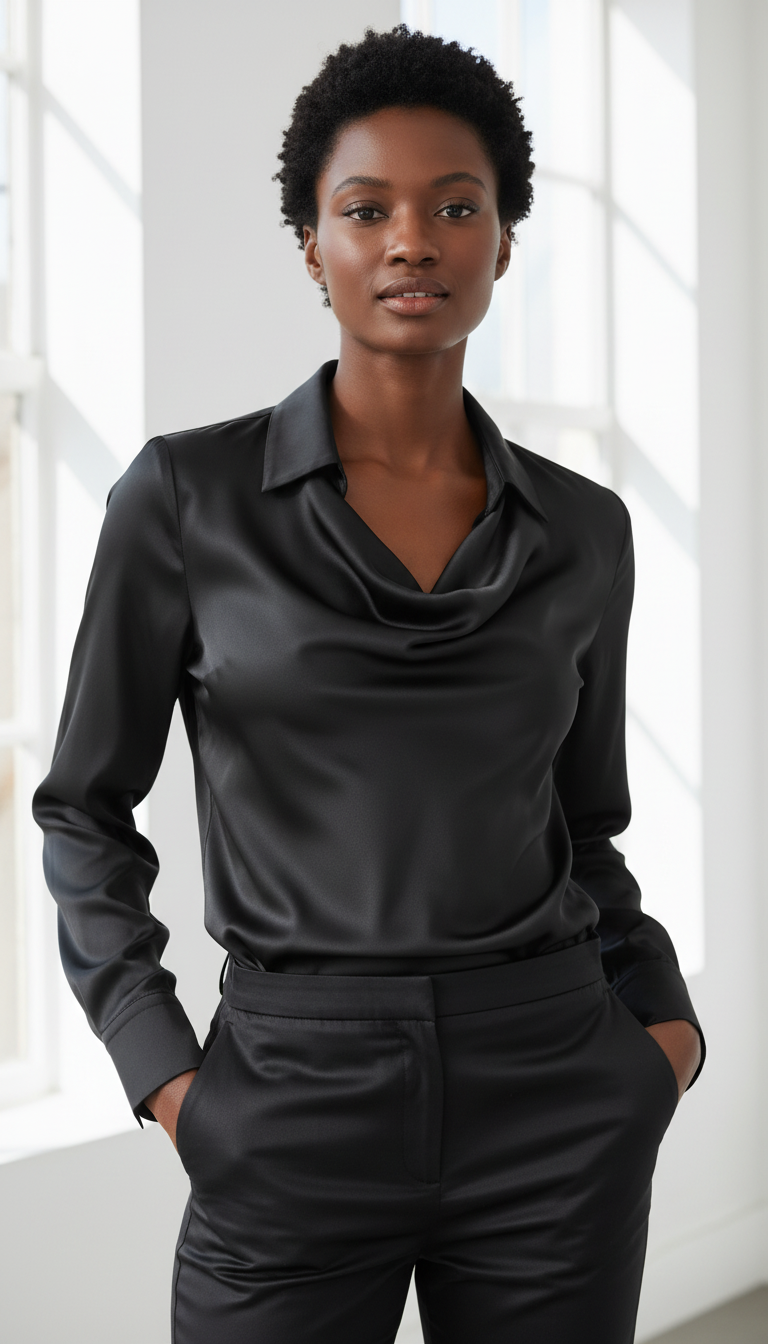 LaBellaa's Elegante Satijnen Blouse met Watervalhals voor Dames