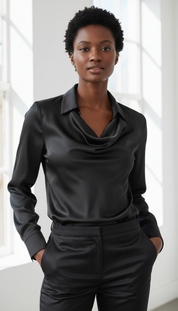 LaBellaa's Elegante Satijnen Blouse met Watervalhals voor Dames
