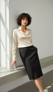 LaBellaa's Elegante Satijnen Blouse met Watervalhals voor Dames