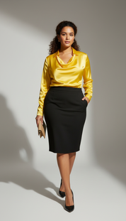 LaBellaa's Elegante Satijnen Blouse met Watervalhals voor Dames
