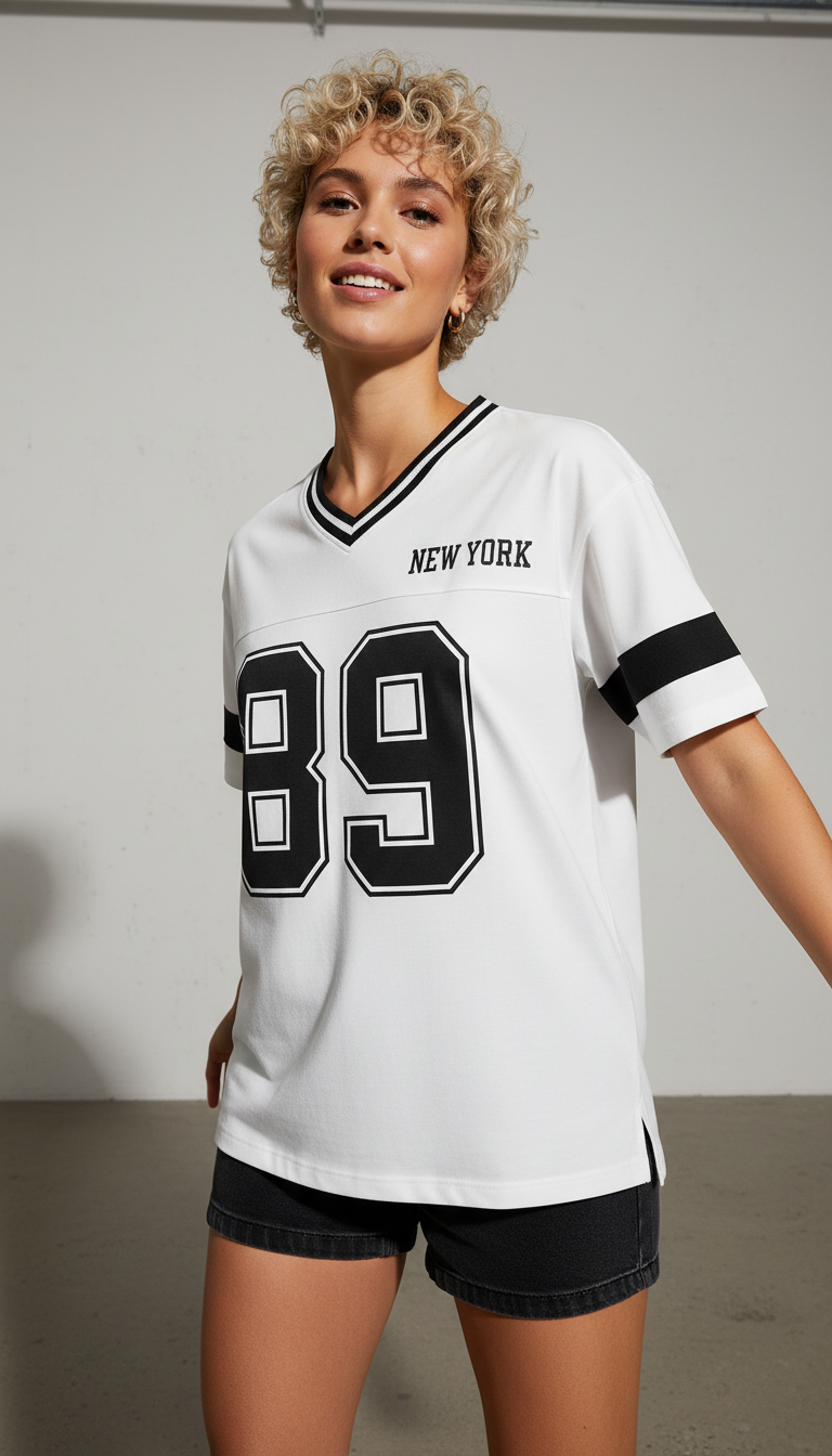 LaBellaa's '89' V-hals T-shirt - Relaxed Sporty Stijl