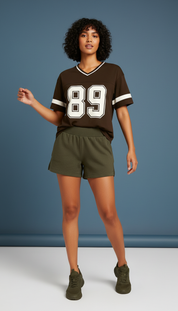 LaBellaa's '89' V-hals T-shirt - Relaxed Sporty Stijl
