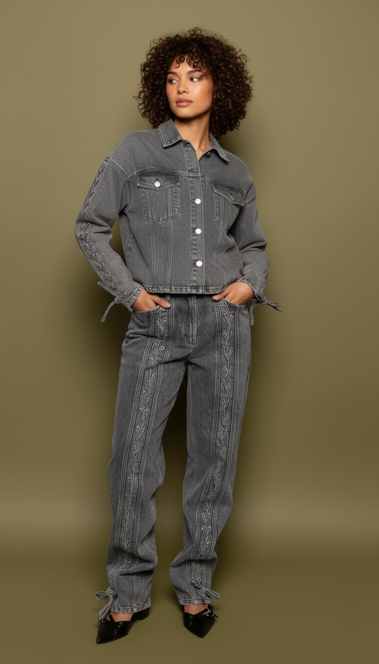 Urban Edge - Hedendaagse Vrouwen Denim Veterjack