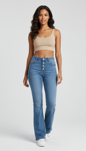 LaBellaa's - Moderne Vrouwen Flare Denim Broek met Hoge Taille