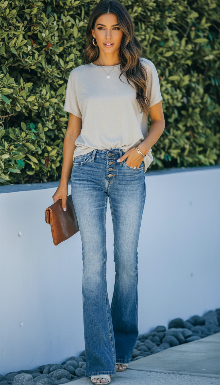 LaBellaa's - Moderne Vrouwen Flare Denim Broek met Hoge Taille