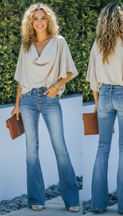 LaBellaa's - Moderne Vrouwen Flare Denim Broek met Hoge Taille