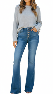 LaBellaa's - Moderne Vrouwen Flare Denim Broek met Hoge Taille