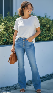 LaBellaa's - Moderne Vrouwen Flare Denim Broek met Hoge Taille