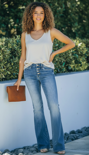 LaBellaa's - Moderne Vrouwen Flare Denim Broek met Hoge Taille
