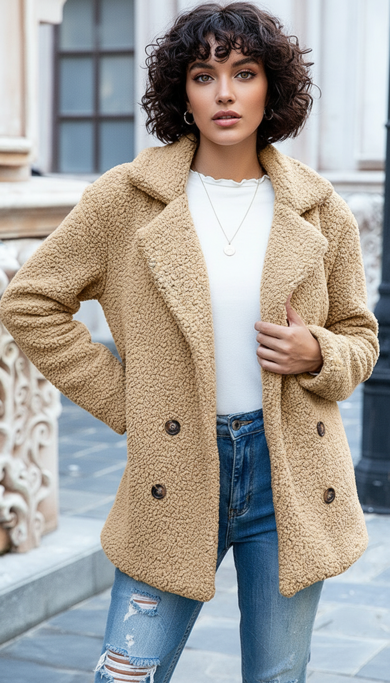 Harper's - Dames Teddybeer Fleece Stof Jas