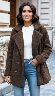 Harper's - Dames Teddybeer Fleece Stof Jas