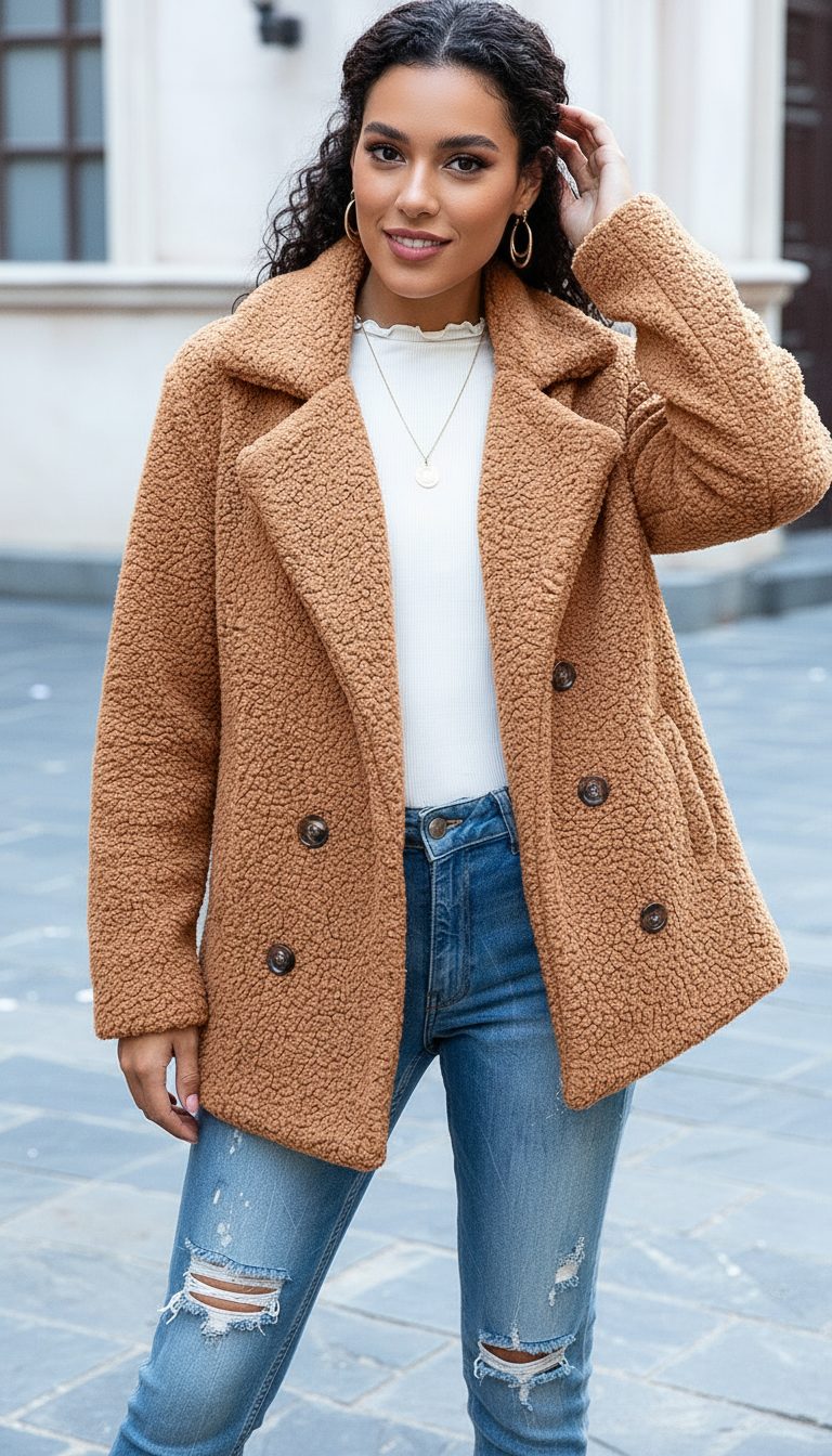 Harper's - Dames Teddybeer Fleece Stof Jas