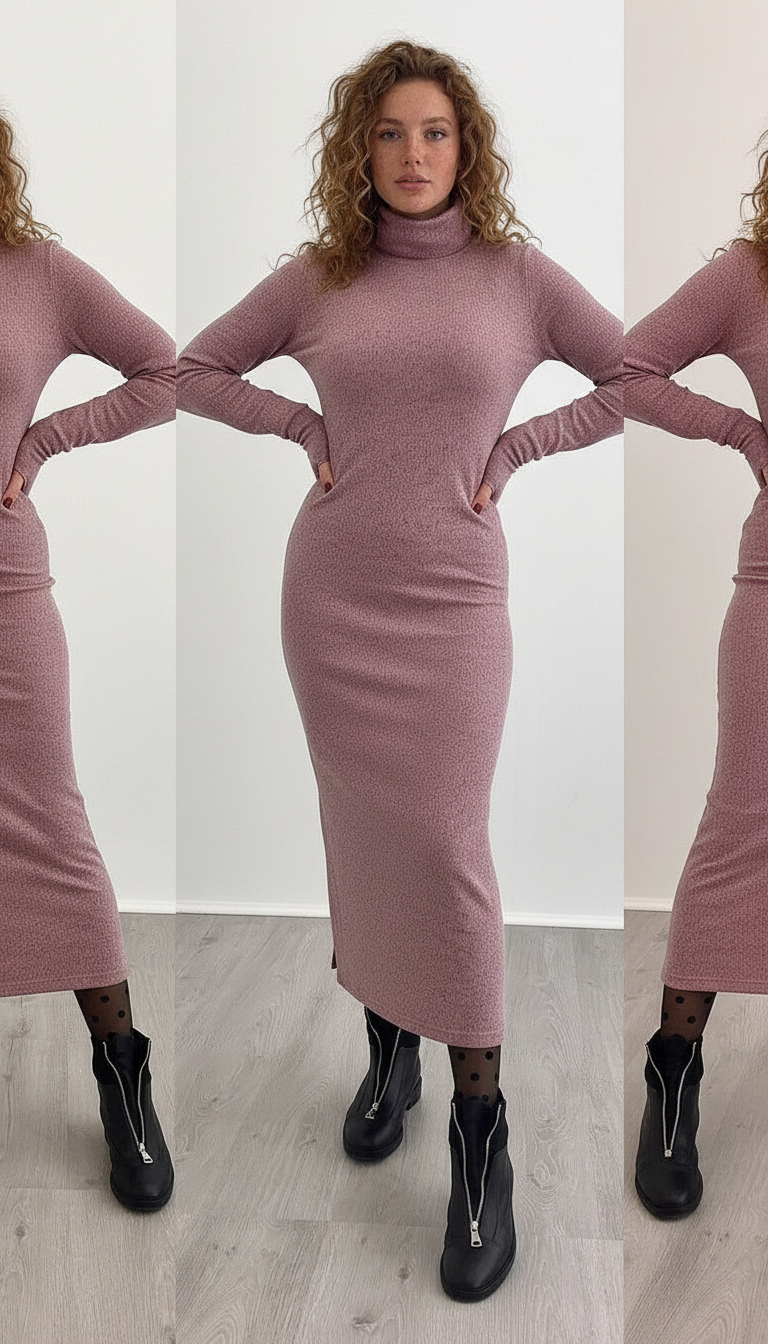 Lea's - Vrouwen Jurk met Hoge Col en Dijhoge Split