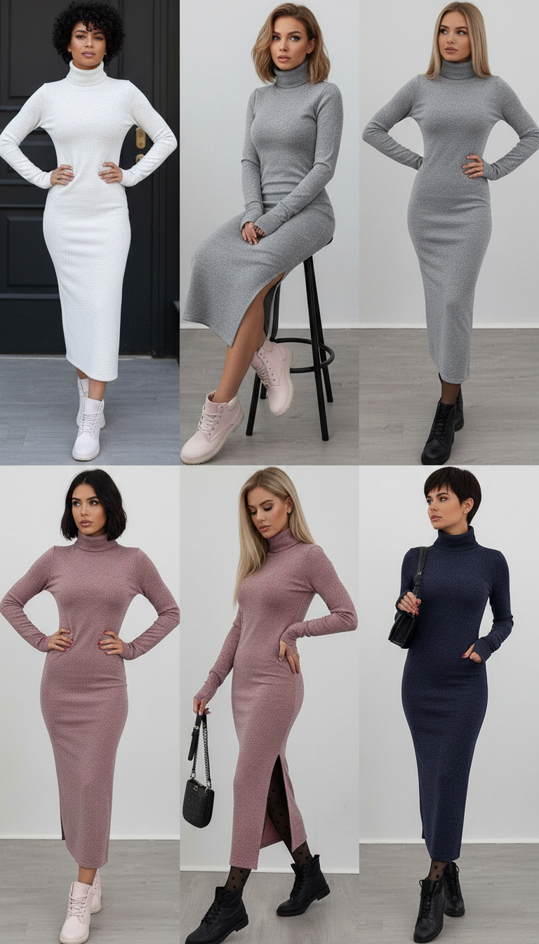 Lea's - Vrouwen Jurk met Hoge Col en Dijhoge Split