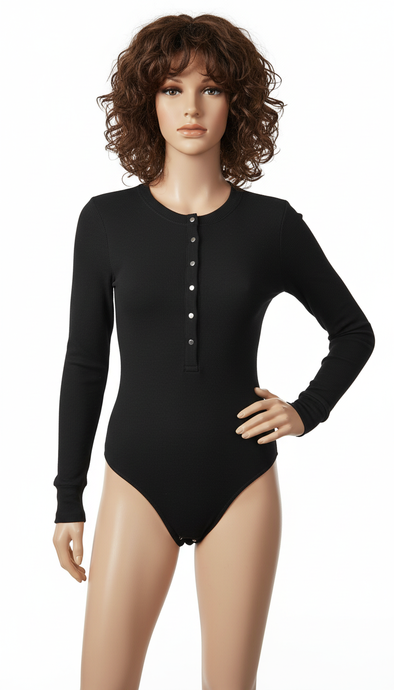 Shiann's - Vrouwen Ribgebreide Henley Bodysuit