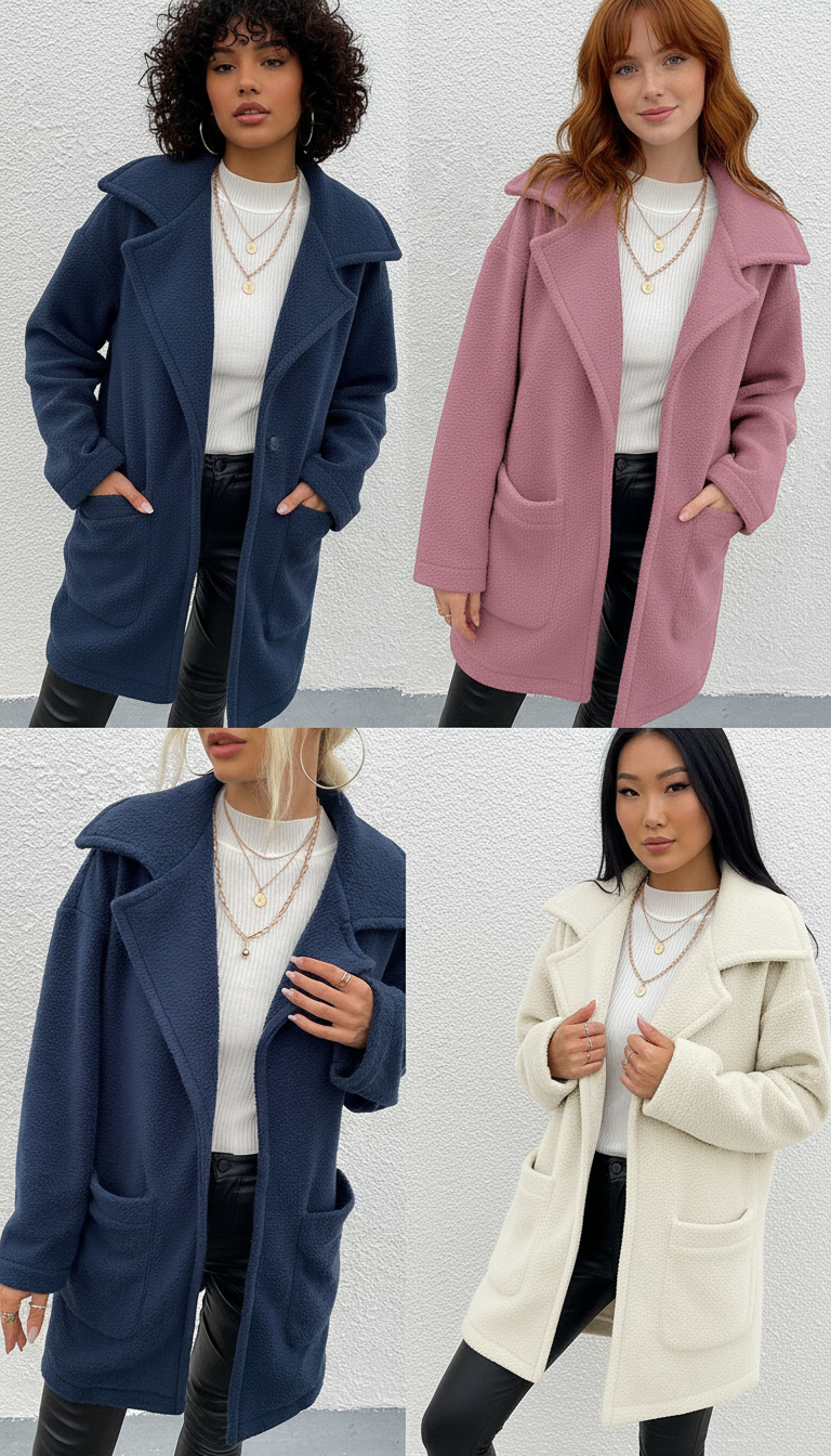 Lorin's - Dames Gextureerde Pluche Stof met Brede Revers Jas