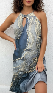 Claudie's - Dames Abstract Marmerprint Halterjurk