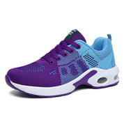 Vrouwensneakers blauw en paars met mesh materiaal vooraanzicht